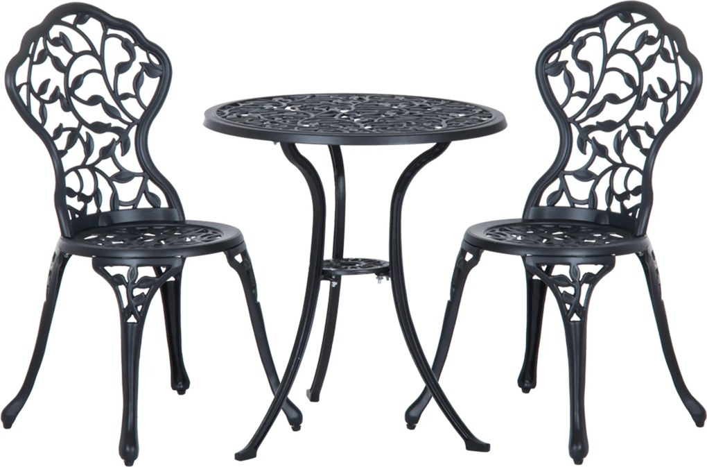 Outsunny 3pcs Patio Bistro Set Cast Aluminum Table Chair Outdoor Furniture Antique Black | Aosom Romania