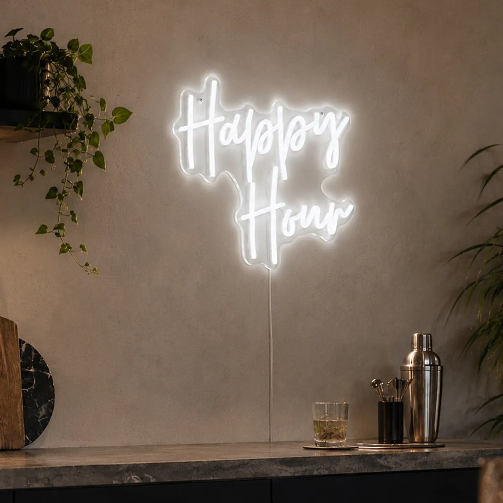 Lampă de perete neon albă inclusiv LED - Happy Hour