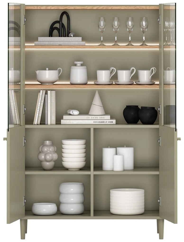 Vitrină cu picioare Elivo 100 cm cu două uși - eucalipt / stejar baltic dune