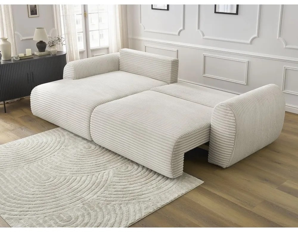 Colțar crem extensibil cu tapițerie din catifea reiată (cu colț pe partea stângă ) Lucien – Bobochic Paris