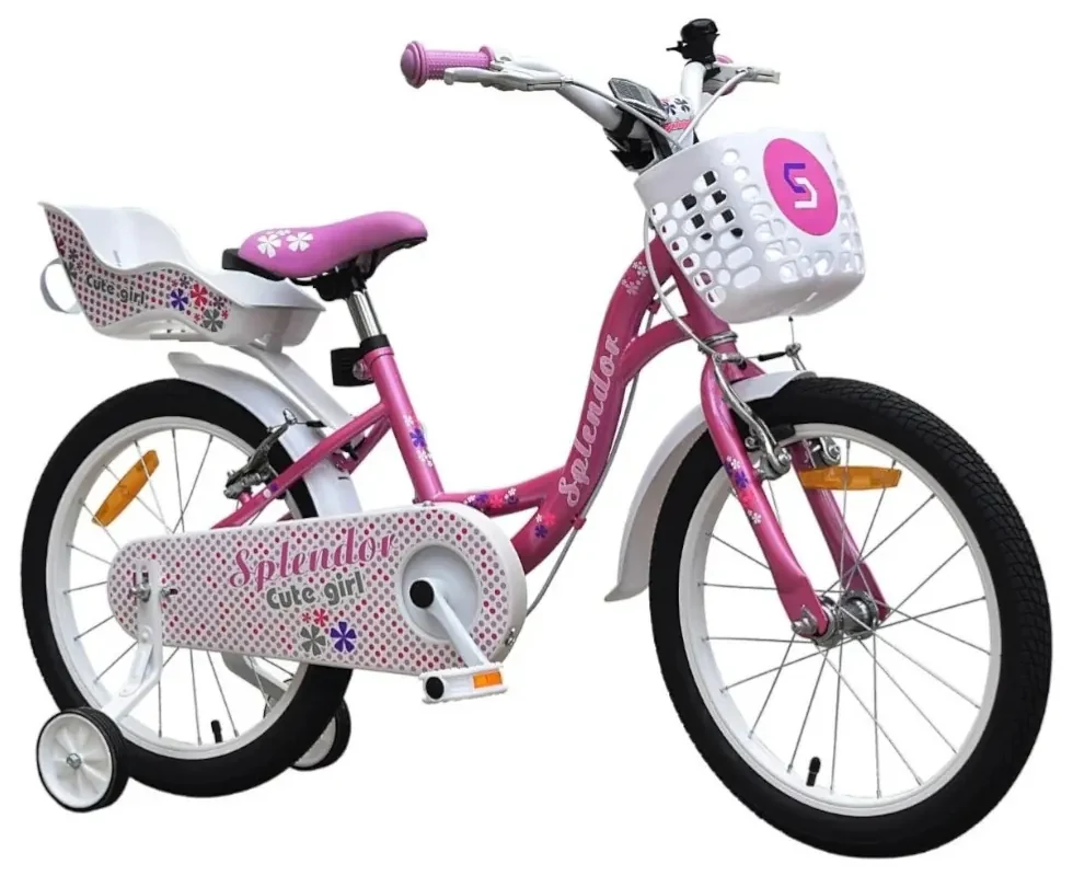 Bicicleta pentru copii NOVOKIDS™ Splend'Or Boom PRO Edition, Cu cosulet pentru papusi, Roti 16" inch, Maxim 50 kg, Cadru din otel, Roti ajutatoare