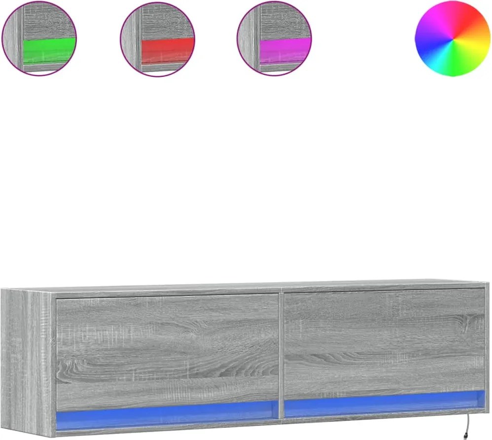 vidaXL Comodă TV de perete cu lumini LED, gri sonoma, 140x31x38 cm