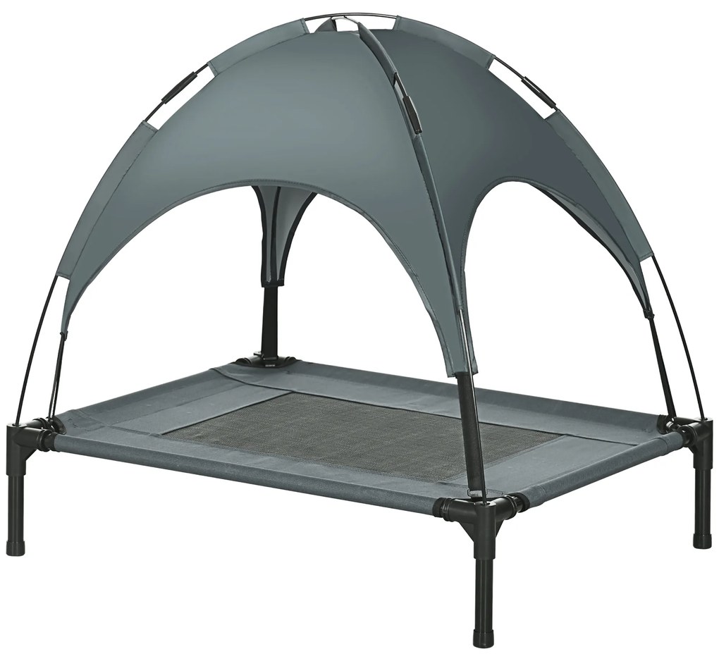 PawHut Pat pentru câini și pisici pe picioare confortabil velum anti-UV material oxford microperforat + parasol + geantă de transport inclusă gri-negru | Aosom Romania