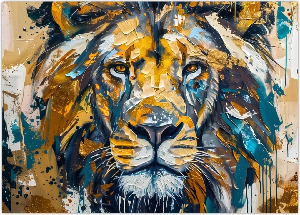 Tablou - pictură în ulei abstractă cu leu (70x50 cm)