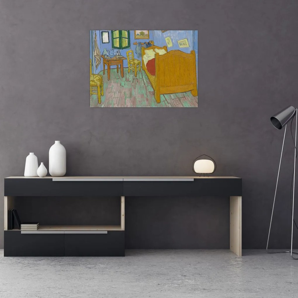 Tablou pe sticlă - Vincent van Gogh, The Bedroom, reproducere (70x50 cm)