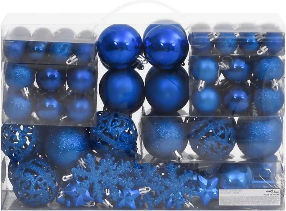 vidaXL Set globuri de Crăciun 111 buc., albastru, polistiren