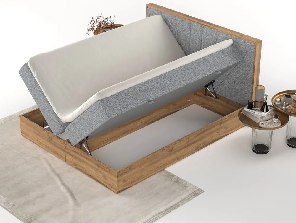 Pat boxspring gri/în culoare naturală cu spațiu de depozitare 180x200 cm Asahi – Maison de Rêve