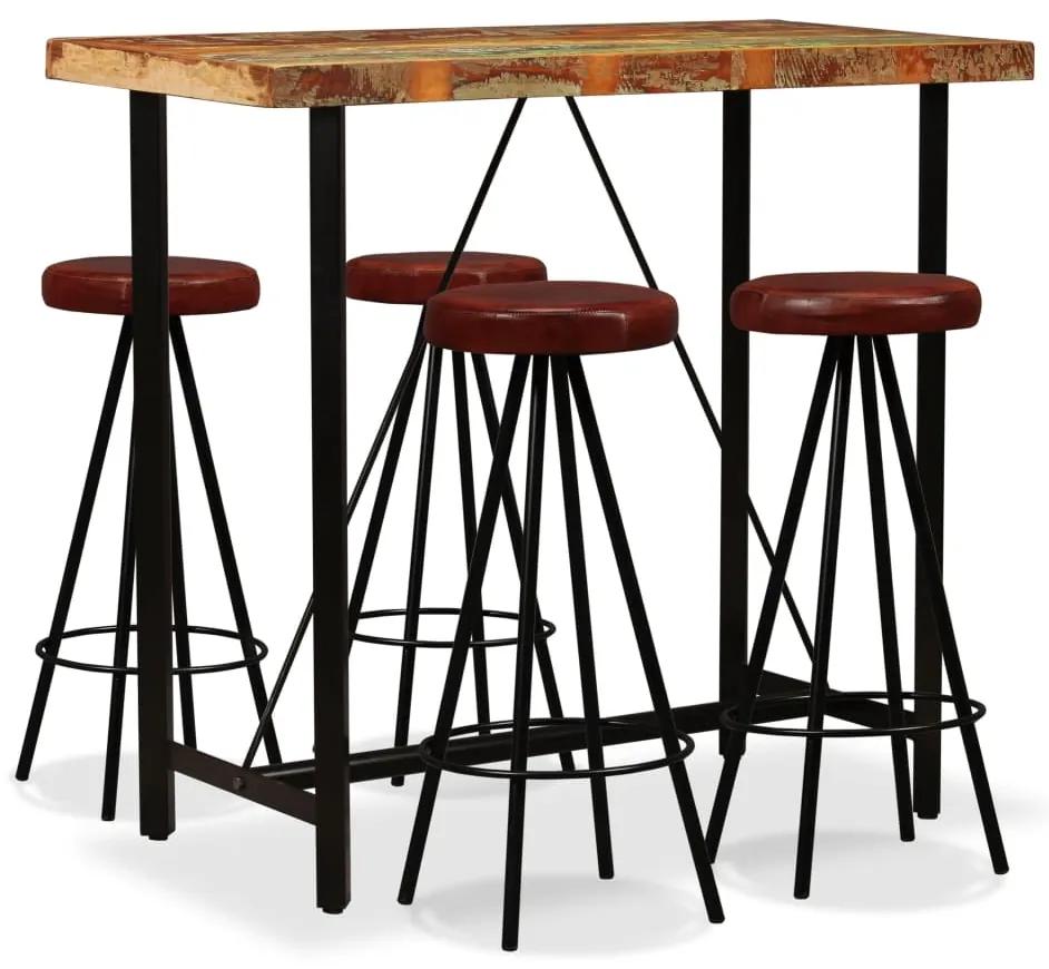 275142 vidaXL Set mobilier bar, 5 piese lemn masiv reciclat și piele naturală