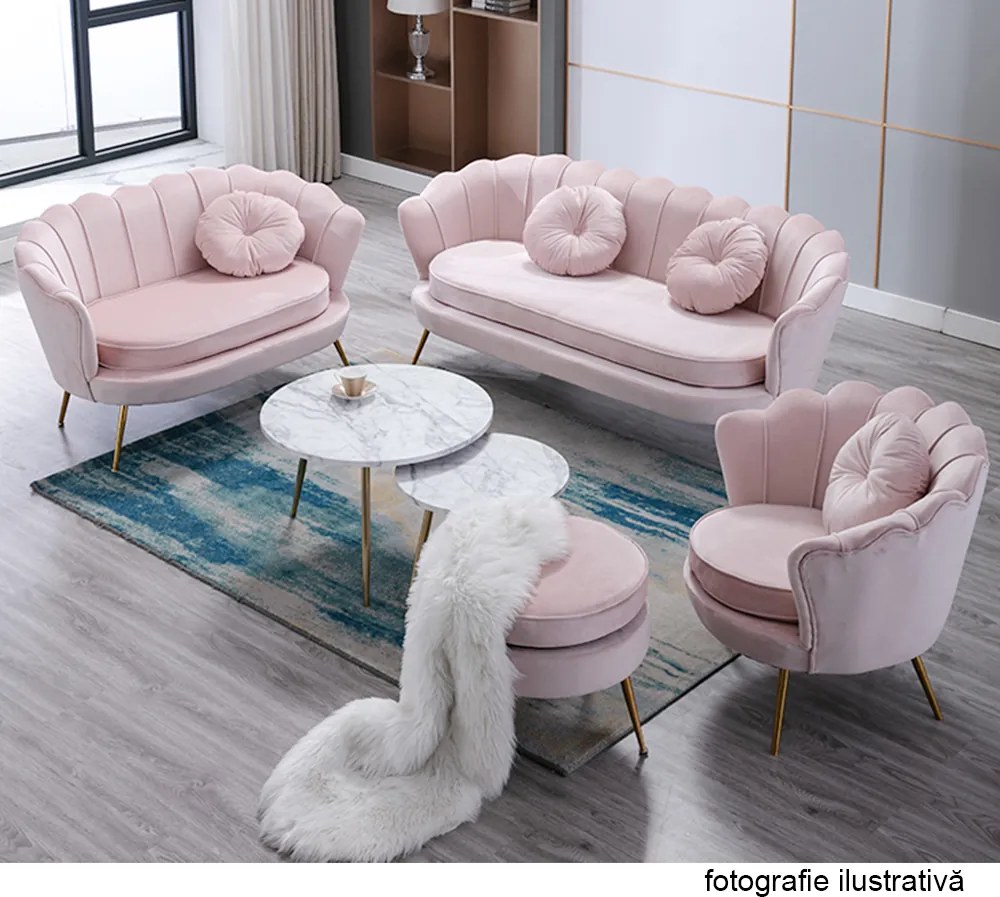 Fotoliu în stil Art-deco, catifea Velvet roz/crom auriu, NOBLIN