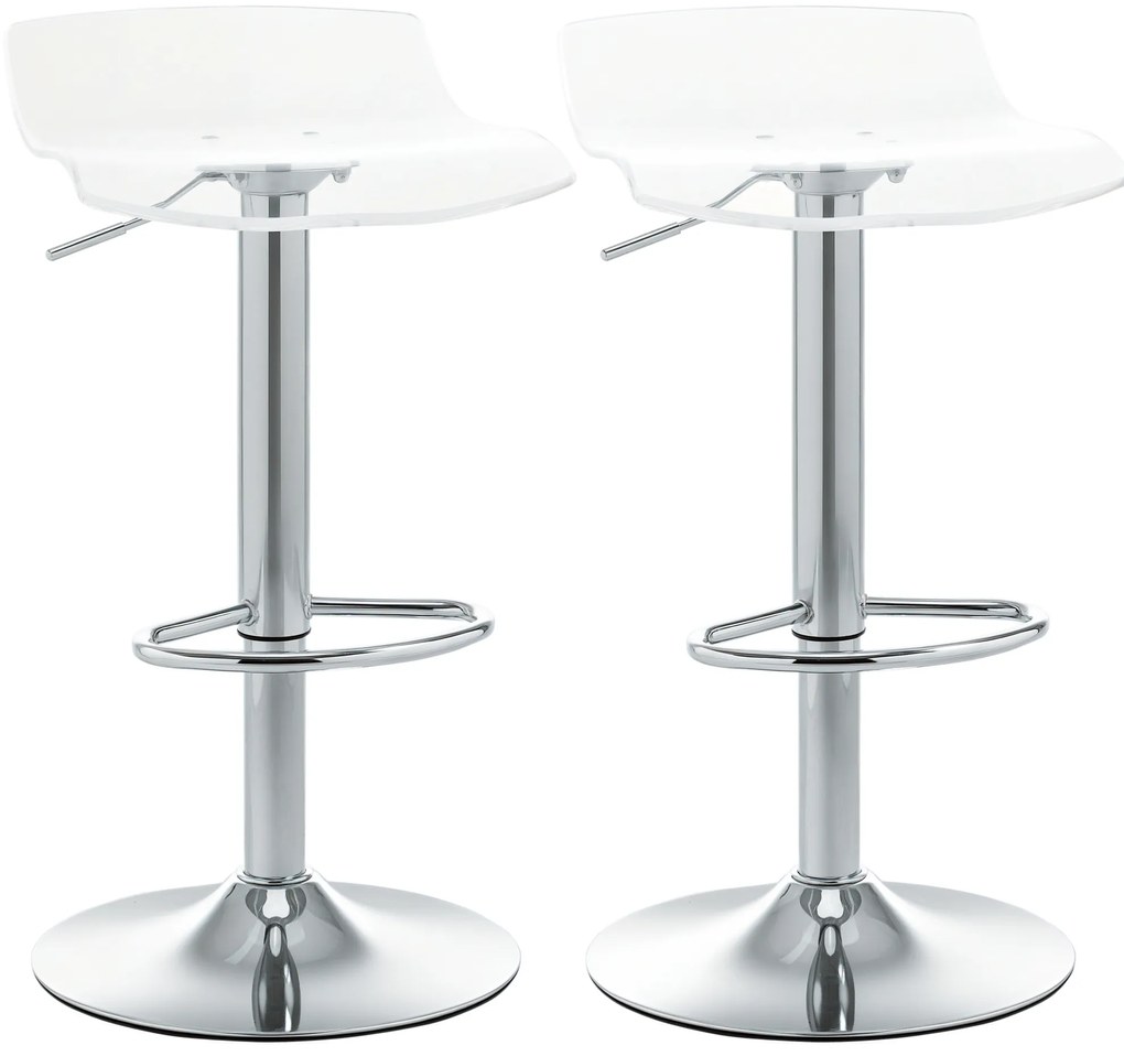 HOMCOM Set 2 Scaune de Bar cu Înălțime Reglabilă, Șezut Rotativ și Suport pentru Picioare, 39x39x67-87 cm, Transparent | Aosom Romania