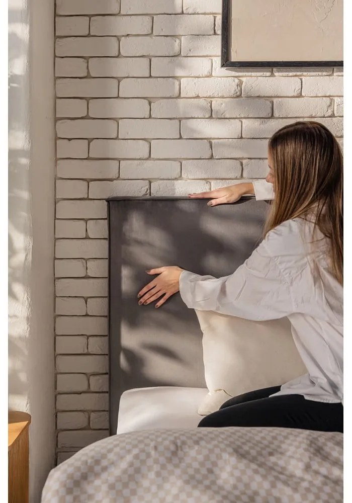Pat matrimonial gri tapițat cu spațiu de depozitare cu somieră 180x200 cm Thessa Bold – Bonami Selection