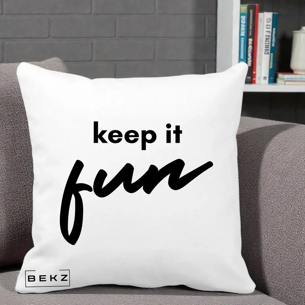Perna Decorativa Keep It Fun, 40x40 cm, Alba Mata, Husa Detasabila, Perna Inclusa, BEKZ®