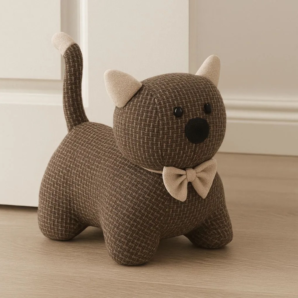 Opritor ușă, în formă de animăluț pisicuță, culoarea maro, 19x20 cm