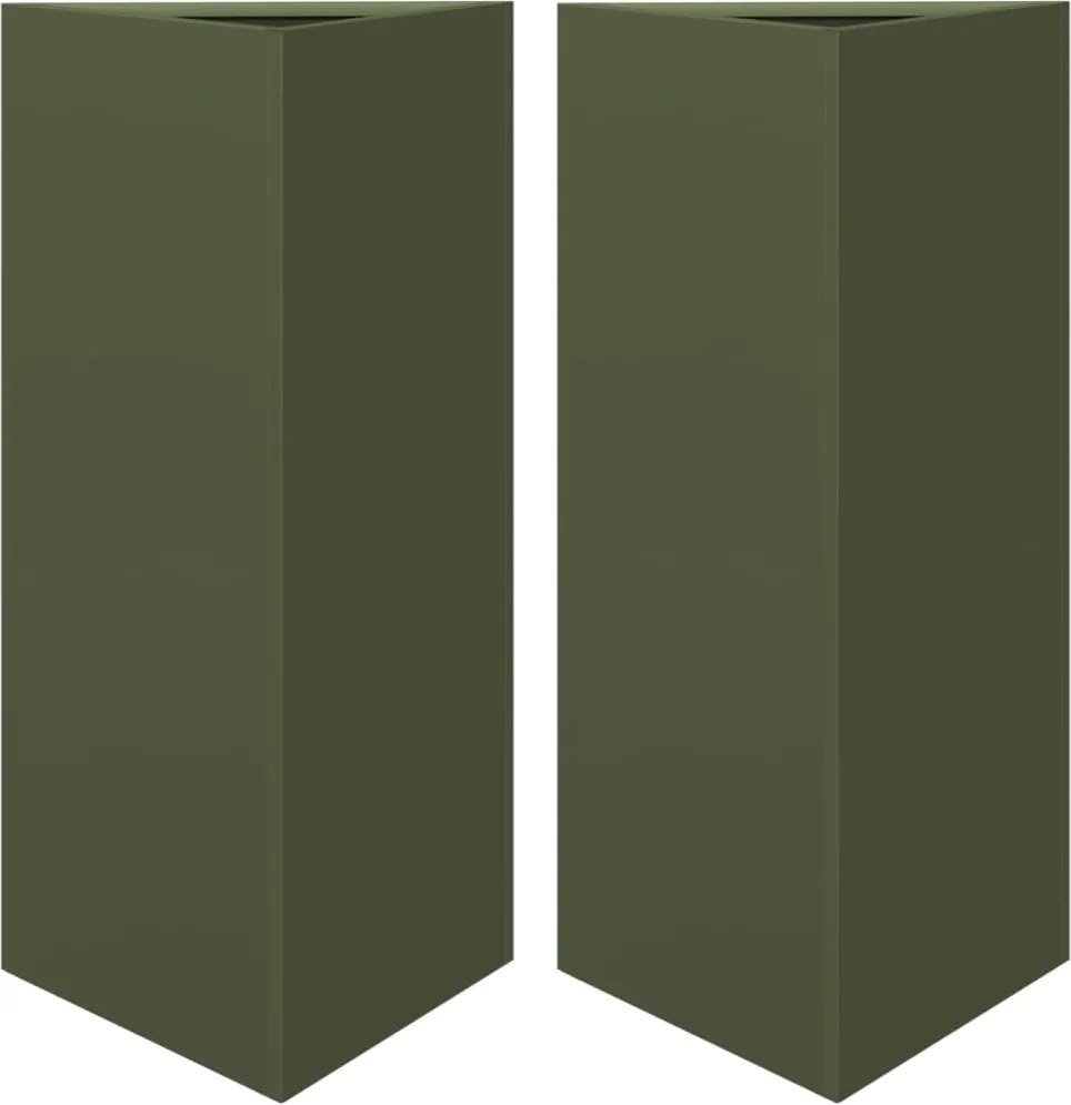 vidaXL Jardiniere grădină, 2 buc., verde, 40x34,5x70cm, oțel, triunghi