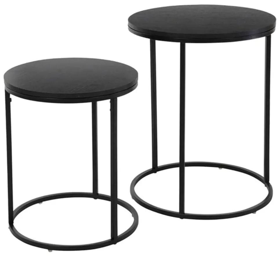 445877 H&S Collection Set de masă laterală, 2 piese, cu blat de lemn, negru