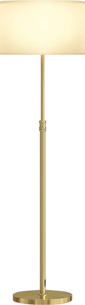 HOMCOM Lampă de podea cu telecomandă, reglabilă pe înălțime, abajur din stofă, suport metalic, luminozitate reglabilă, comutator de picior, culoare auriu | Aosom Romania