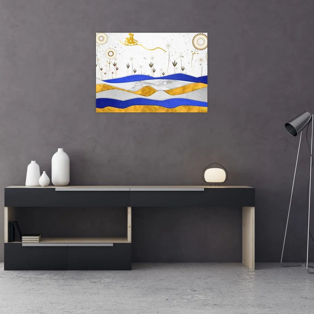 Tablou pe sticlă - Munții aurii (70x50 cm)