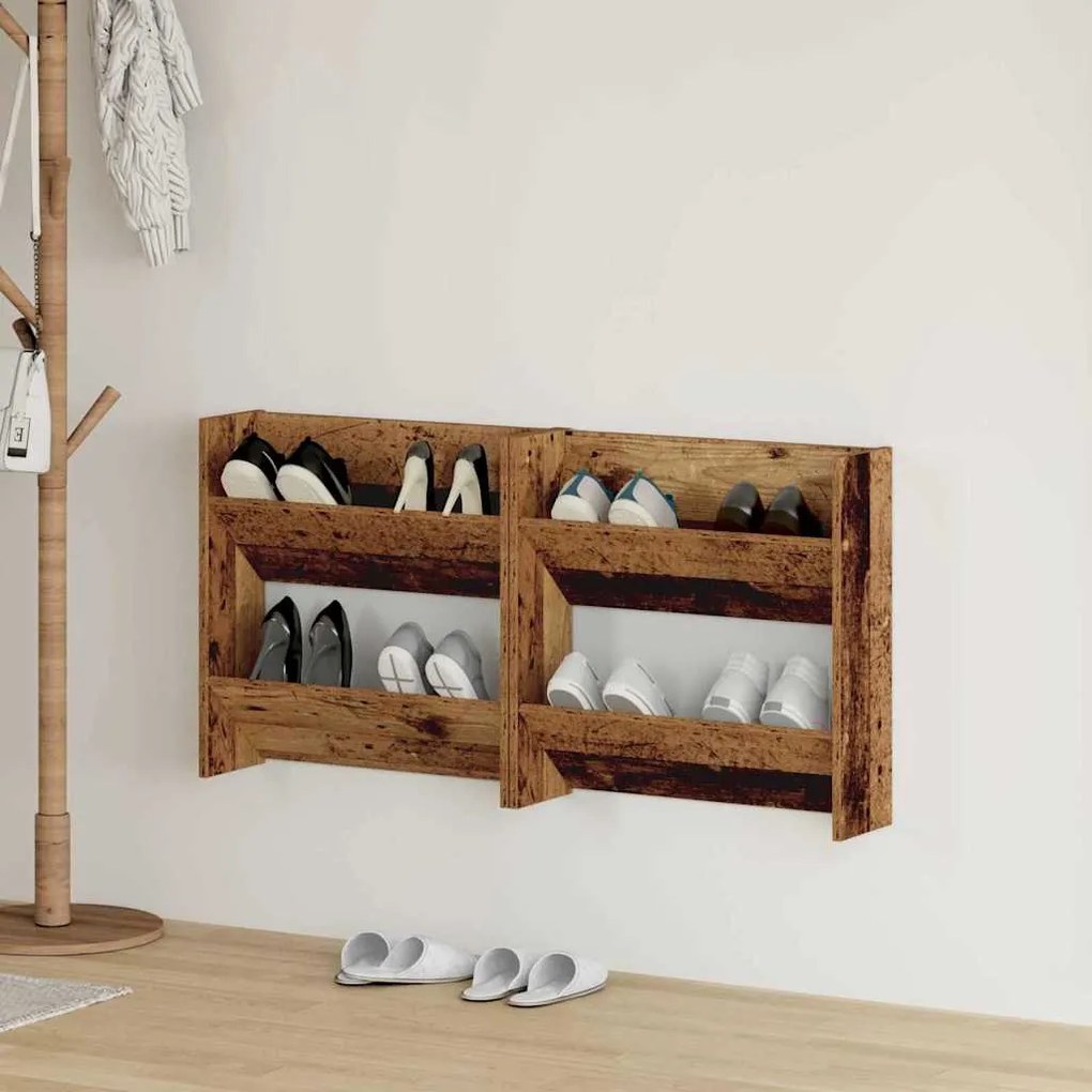 vidaXL Dulapuri pentru pantofi de perete cu raft Altele 2 pcs Lemn vechi