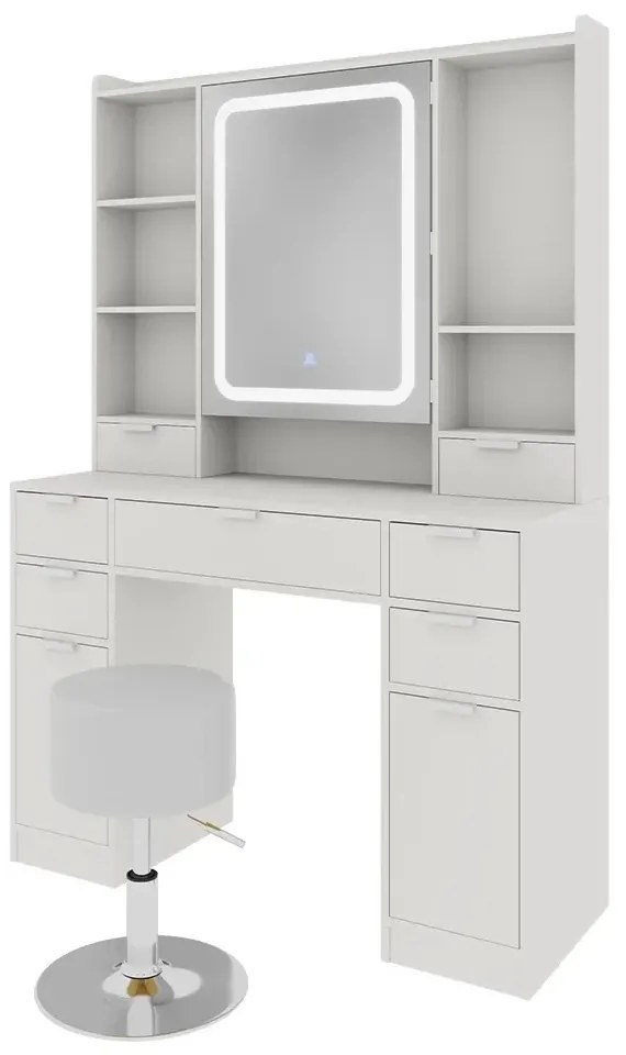 SEA810 - Set Masa toaleta 105 cm, cosmetica, machiaj, oglinda cu LED, masuta vanity cu scaun sau fara scaun - Alb