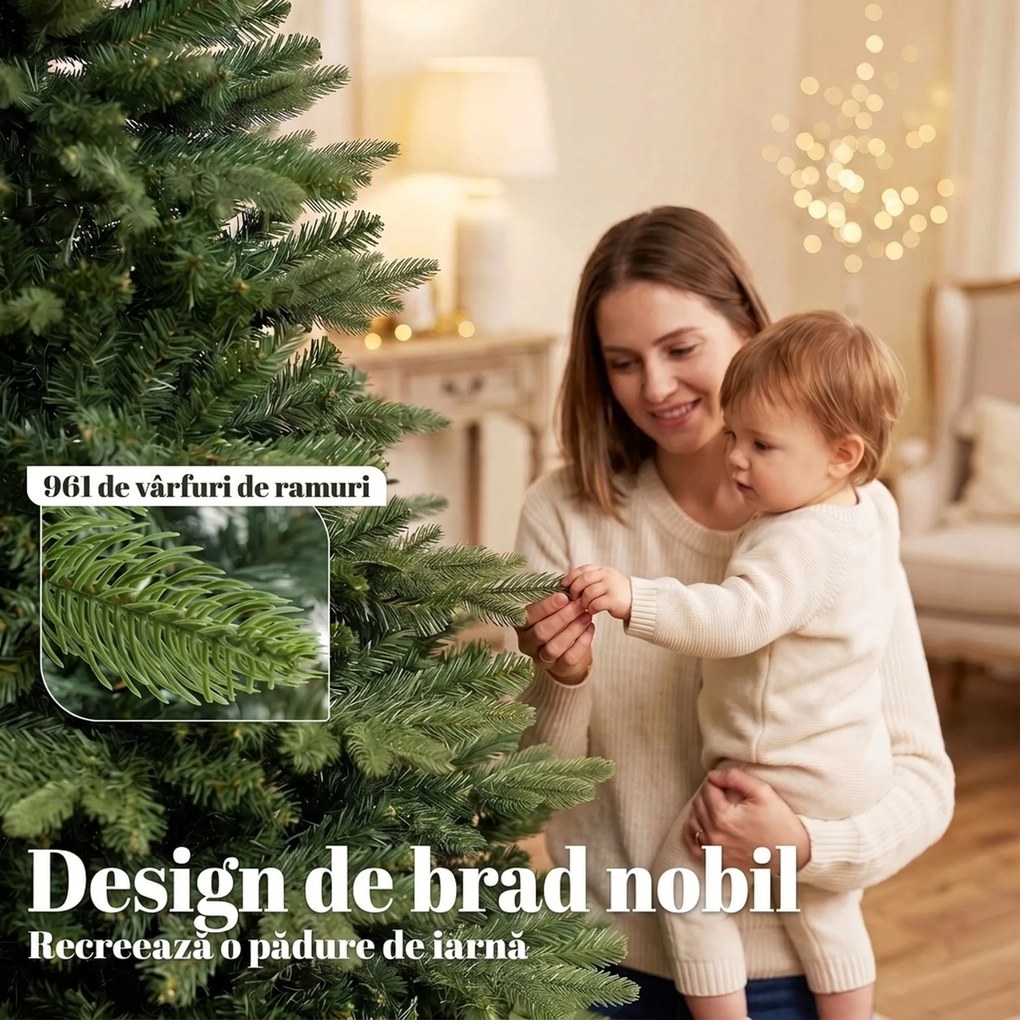 HOMCOM Brad artificial de Crăciun tip brad nobil, 961 ramuri, 180 cm, verde | Aosom Romania