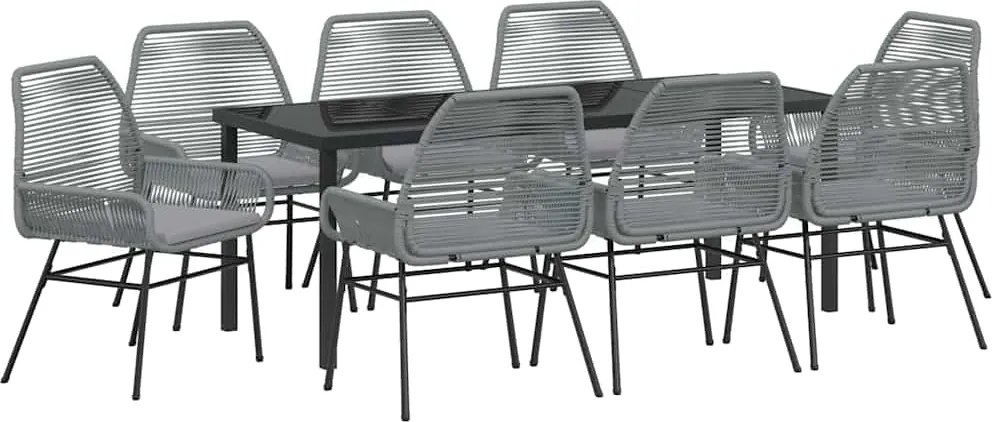vidaXL Set de masă pentru grădină cu pernă 9 pcs Gri poliratan