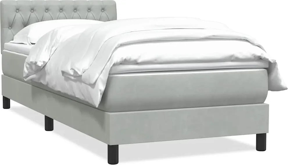 vidaXL Pat box spring cu saltea, gri deschis, 80x210 cm, catifea