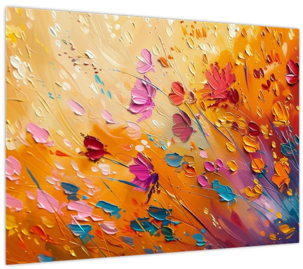 Tablou pe sticlă - Pictură flori colorate (70x50 cm)