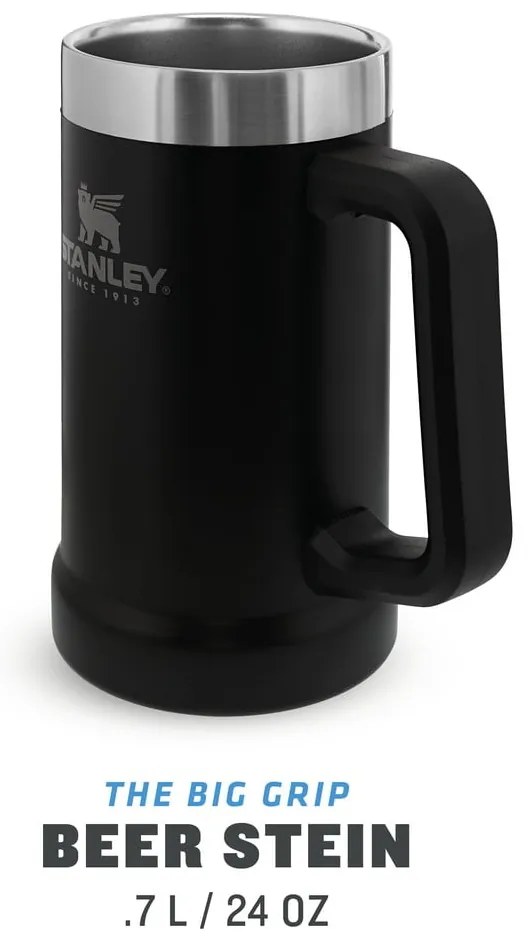 Cană termos neagră din oțel inoxidabil 700 ml The Big Grip Beer Stein Black – Stanley