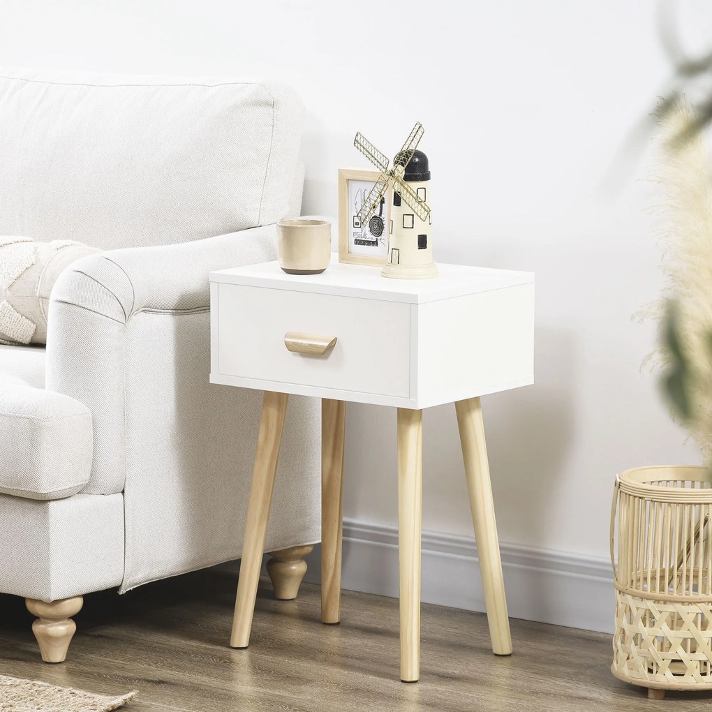HOMCOM Set de 2 Noptiere pentru Dormitor cu Sertar, Pereche de Noptiere Moderne din Lemn, Măsuțe pentru Canapea, Living, Cameră de Zi și Dormitor, 40.5x30.5x60 cm, Culoare Stejar și Alb | Aosom Romania