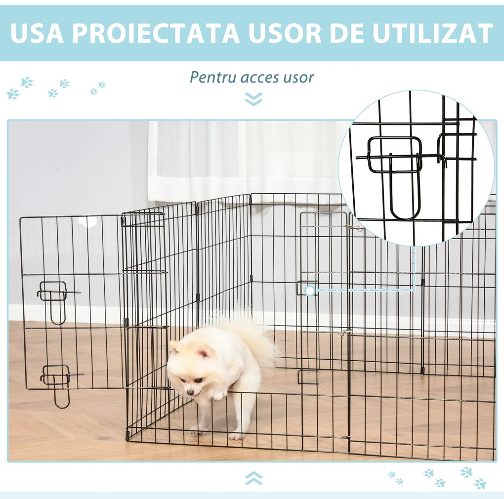 Tarc tip plasa pentru animale PawHut, 8 bucati 61x61cm, negru | AOSOM RO