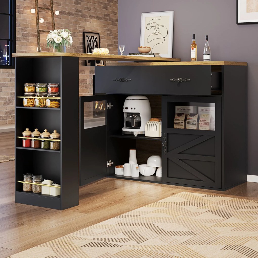 Masă de bar extensibilă cu spațiu de depozitare și funcție de rotire 360°, Negru | Aosom Romania