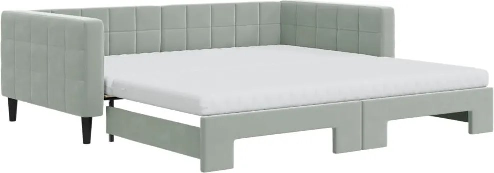 vidaXL Pat de zi cu extensie și saltele gri deschis 100x200 cm catifea