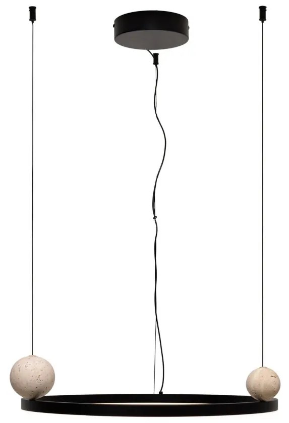 Lustra circulara aluminiu negru, piatra naturala LED Solaris