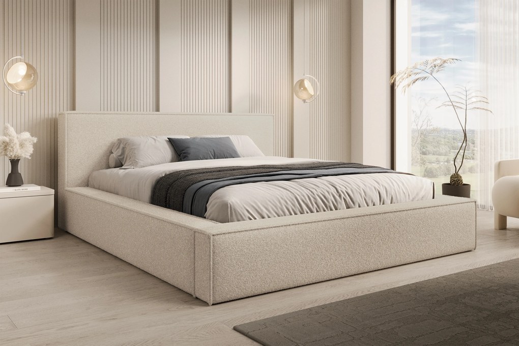 Pat tapițat Nirello 160x200 cu ladă depozitare - boucle bej Quelle 03