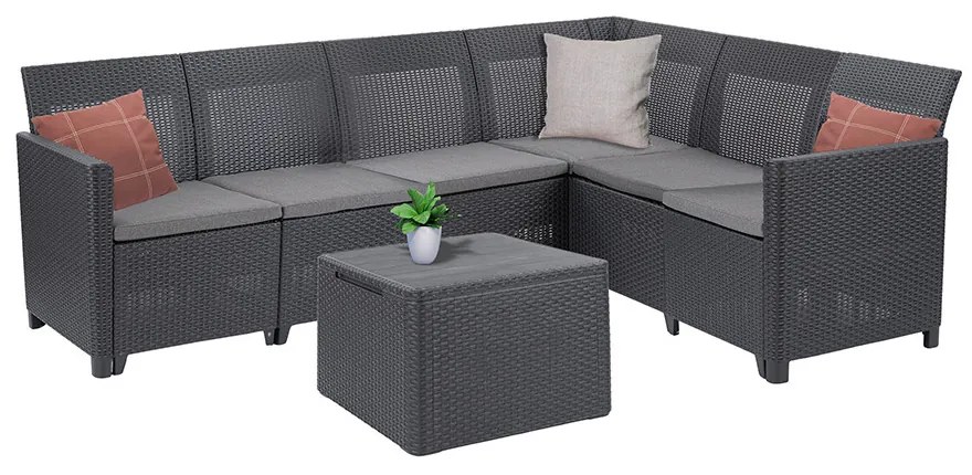 Canapea de colț Claire VII cu 6 locuri și masă cu perne, grafit