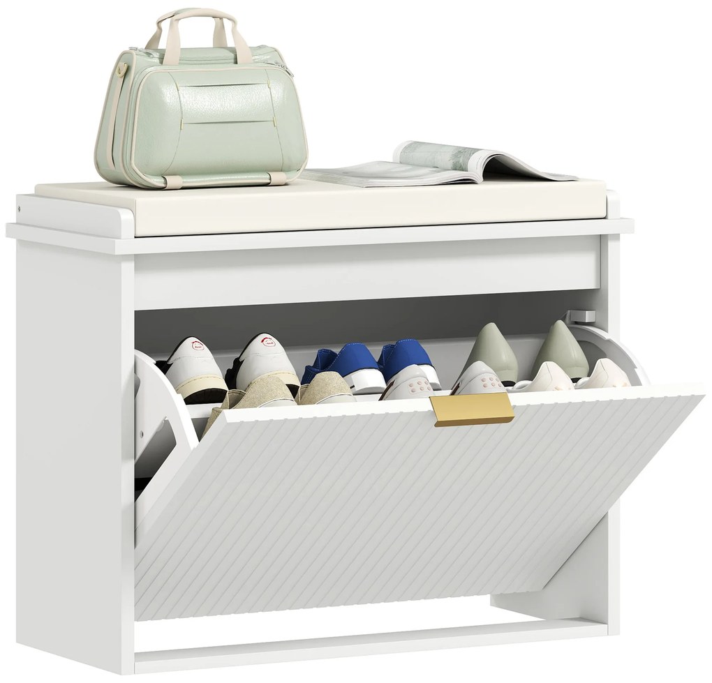 HOMCOM Banc pentru pantofi cu pernă șezut căptușit și sertar rabatabil pentru hol, cameră, 62 x 26 x 47,5 cm, alb | Aosom Romania