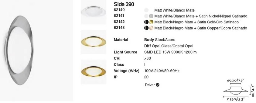 Plafoniera LED moderna SIDE 390 15W alba