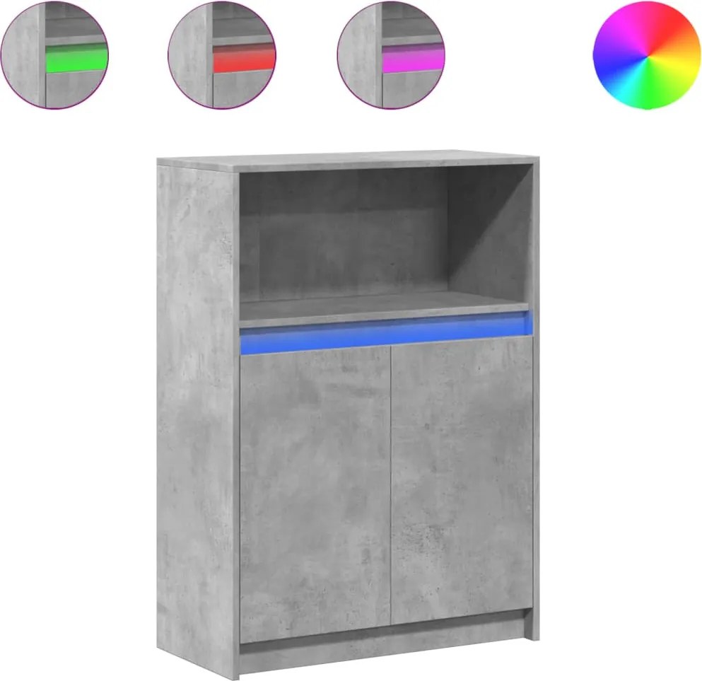 vidaXL Dulap cu LED, gri beton, 72x34x100 cm, lemn prelucrat