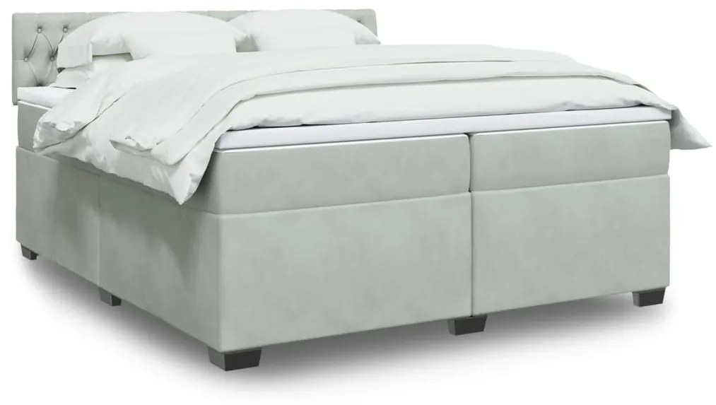 3288708 vidaXL Pat box spring cu saltea, gri deschis, 200x200 cm, catifea