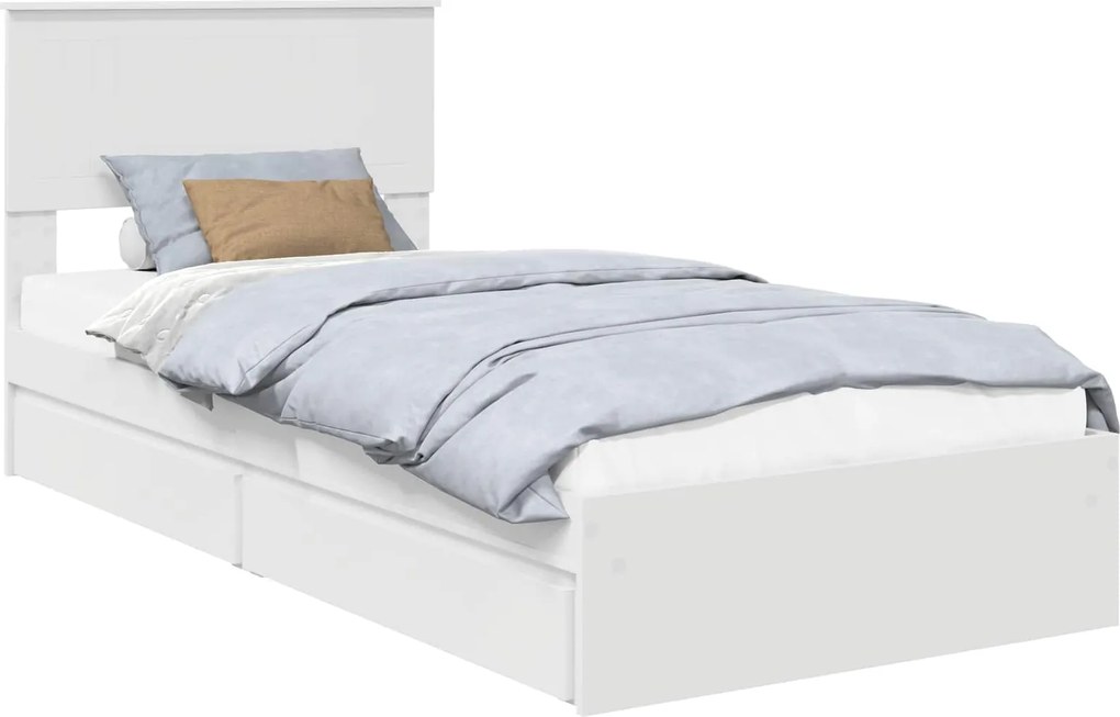 vidaXL Pat cu storage cu headboard Alb 90 x 200 cm Lemn compozit