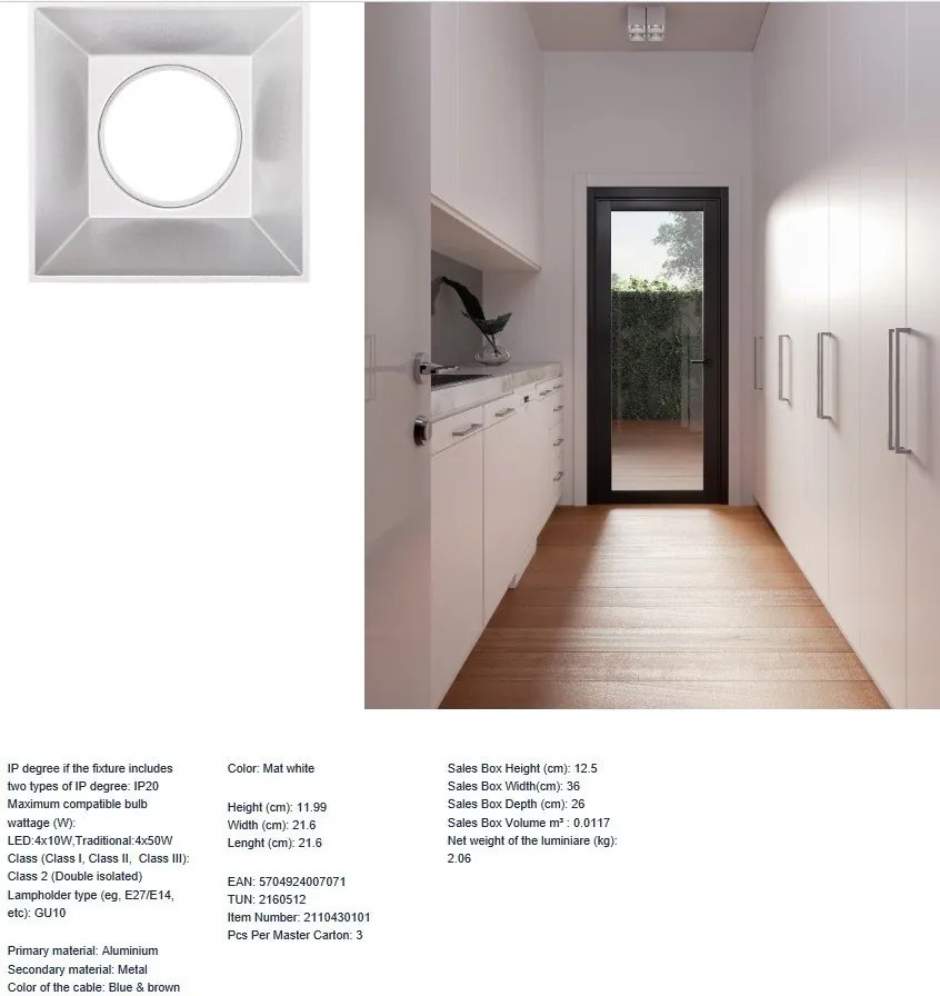 Corp aplicat cu 4 spoturi design modern ETHAN alb