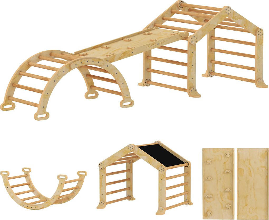 AIYAPLAY Cadrul de cățărat 9-în-1 pentru interior, rampă, tobogan, scară, tablă de scris, pentru copii mici, lemn | Aosom Romania