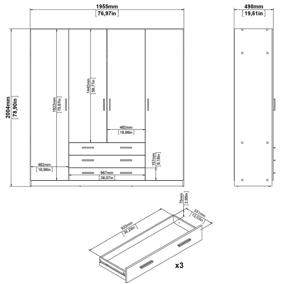 Șifonier alb 196x200 cm Sprint – Tvilum