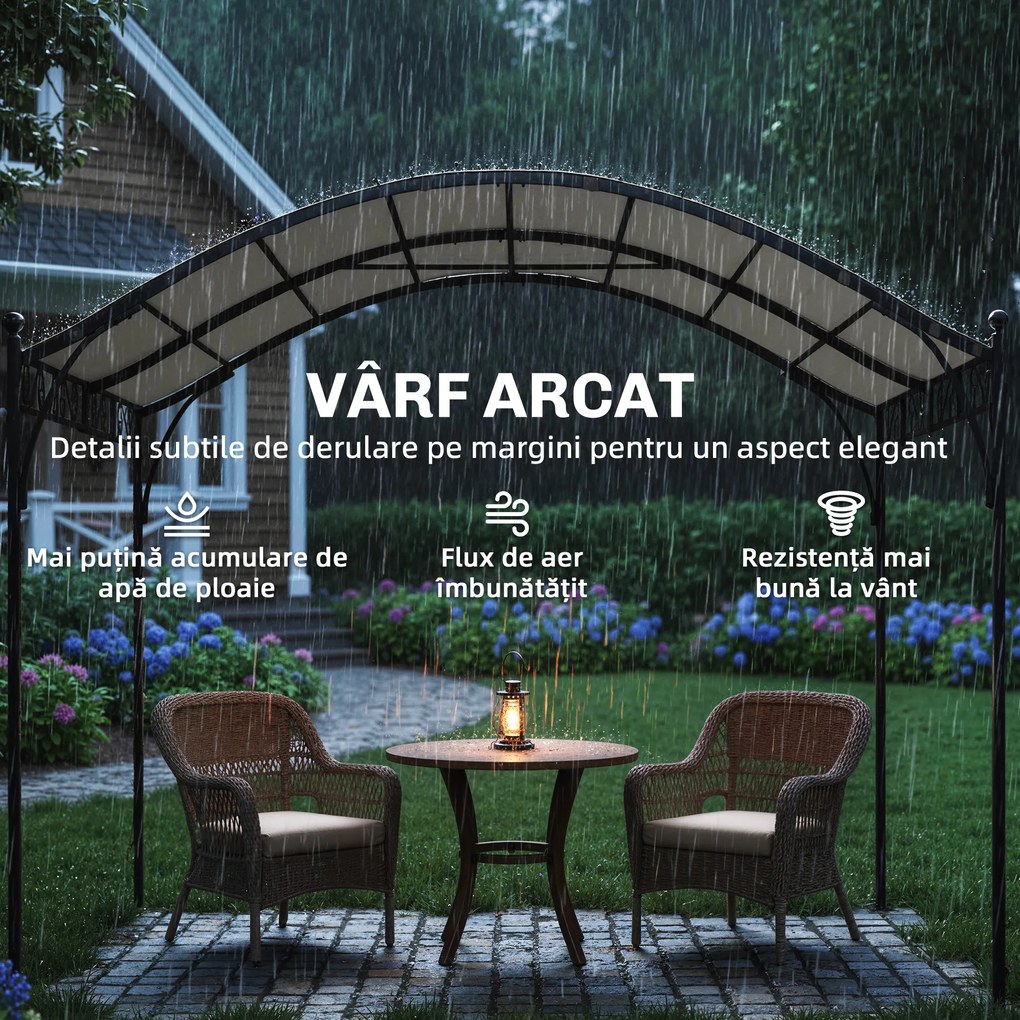 Outsunny Pergolă 3x3m cu Acoperiș Arcuit, Gazebo din Metal și Poliester 180g/m² cu Șuruburi, pentru Exterior, Terasă și Grădină, Protecție UV30+, Alb Crem | Aosom Romania