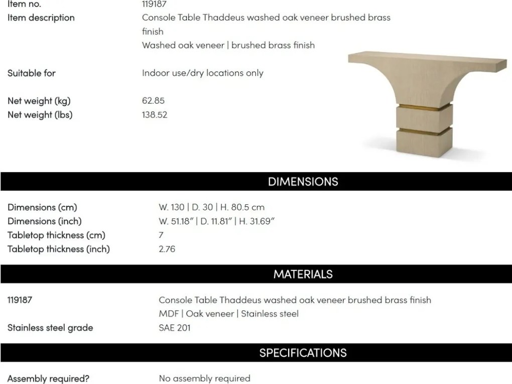 Consola design LUX, Furnir Stejar albit, Thaddeus