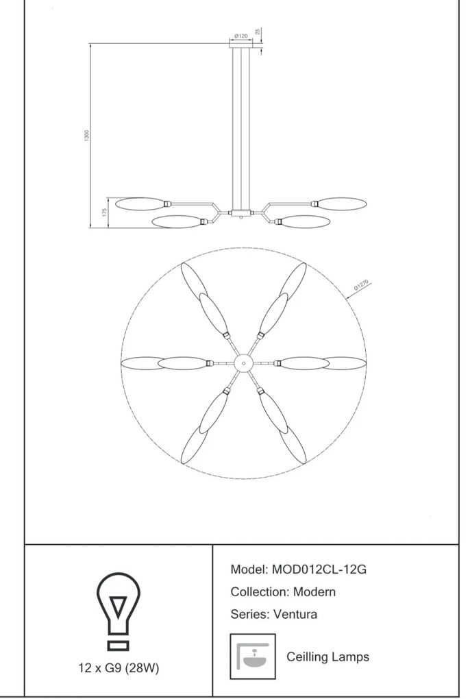 Lustra moderna design minimalist 127cm Ventura MYMOD012CL-12G