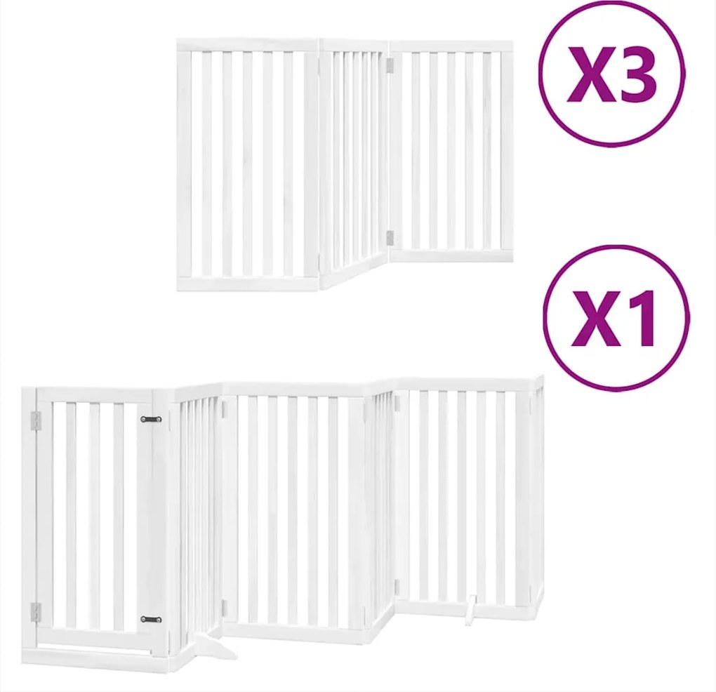 vidaXL Poartă câini pliabilă cu ușă 15 panouri, alb, 750 cm, lemn plop