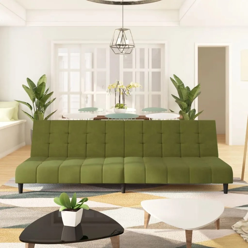 337371 vidaXL Canapea extensibilă cu 2 locuri, verde deschis, catifea