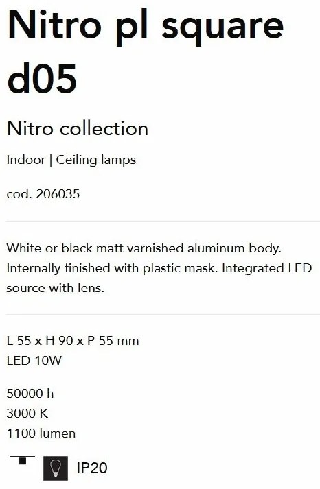 Spot LED aplicat modern Nitro pl square d05 BIANCO