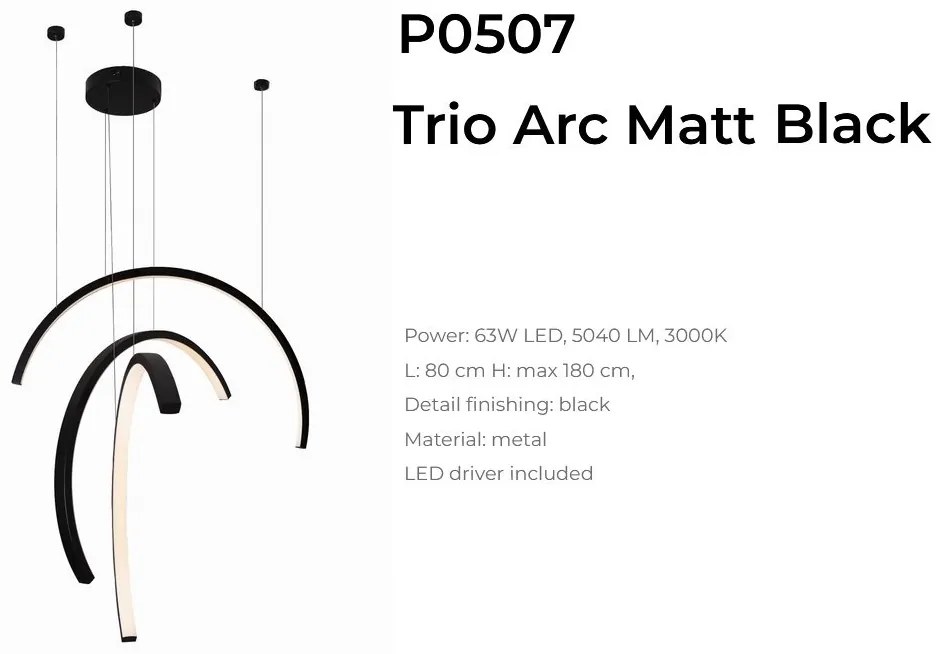 Lustra LED design decorativ modern Trio Arc Matt Black